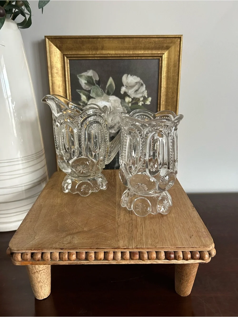 L.E. Smith Moon and Star Clear Spooner and Creamer Pitcher